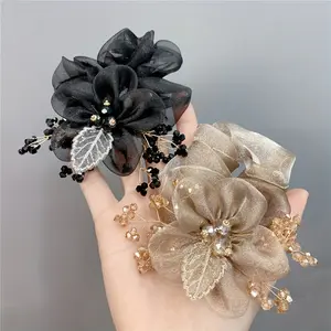 Jewelry 1pc-2pcs New Autumn and Winter Fashionable Tulle High-end Large Intestine Hair Ring Head Rope Elastic Band Hair Rope Head Flower Outgoing Temperament Versatile Elegant Headwear Hair Accessories for Women