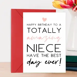 1pc Charming Birthday Card for Niece with Envelope – Unique and Heartfelt Design, 'Totally Amazing' Message, Perfect Gift for Teens, Includes Thank You Card, Birthday Greeting Card | Heartfelt Message | Envelope Included