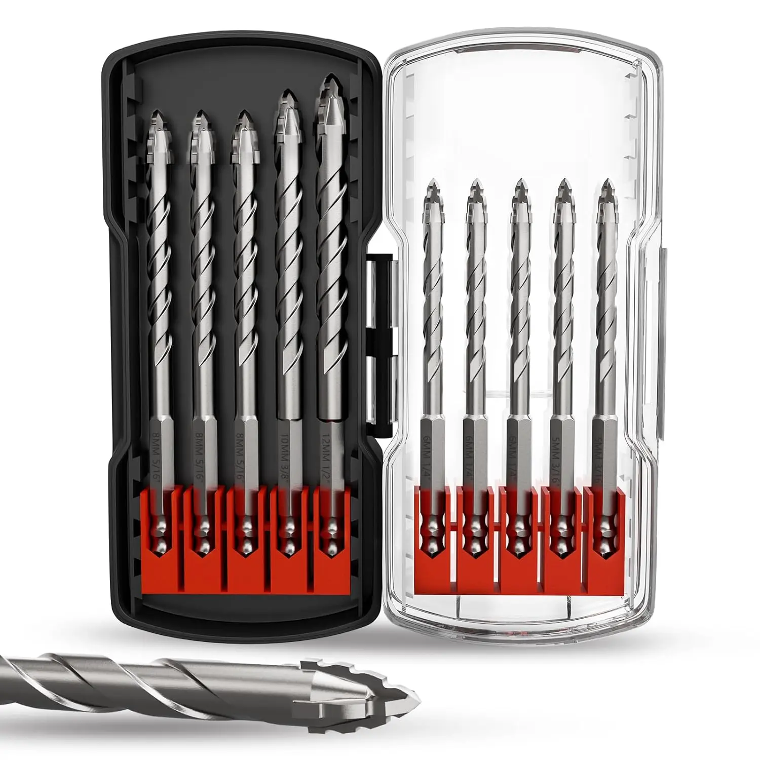 Upgraded Masonry Drill Bit Set,Serrated Concrete Drill bit Set - (3/16"-1/2") 10- Professional Carbide Drill Bits for Concrete, Tile, Brick, Glass, Ceramic, , and Plastic