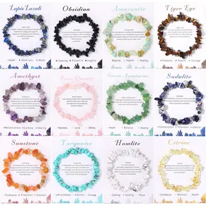 12 PCS Crystals Chip Bracelets Set for Women Natural Gemstone Bracelets Colorful Gravel Bead Bracelets Irregular Chips Beads Bracelet Reiki Stretch Beaded