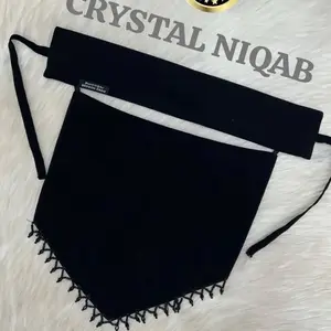 Trending Nose Pices Beautiful Handwork Laise Black V Shape Design Jardosi Artistry Shiffon Gorget Fabric Canvas Nosepiece 12x9 Modern Hijab