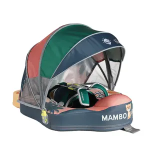 Mambobaby Non-Inflatable Florida-Themed Baby Swim Float with Detachable Canopy, UPF 50+ Sun Protection, 5-Point Safety System, Dual-Position Float for Babies 3-24 Months