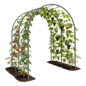 A ANLEOLIFE Garden Arch Trellis for Raised Garden Beds, Heavy-Duty Metal Archway, Bed-Mount or In-Ground Install, Deep-Insert Stability for Cucumbers, Beans, Gourds & Squash, Quartz Gray