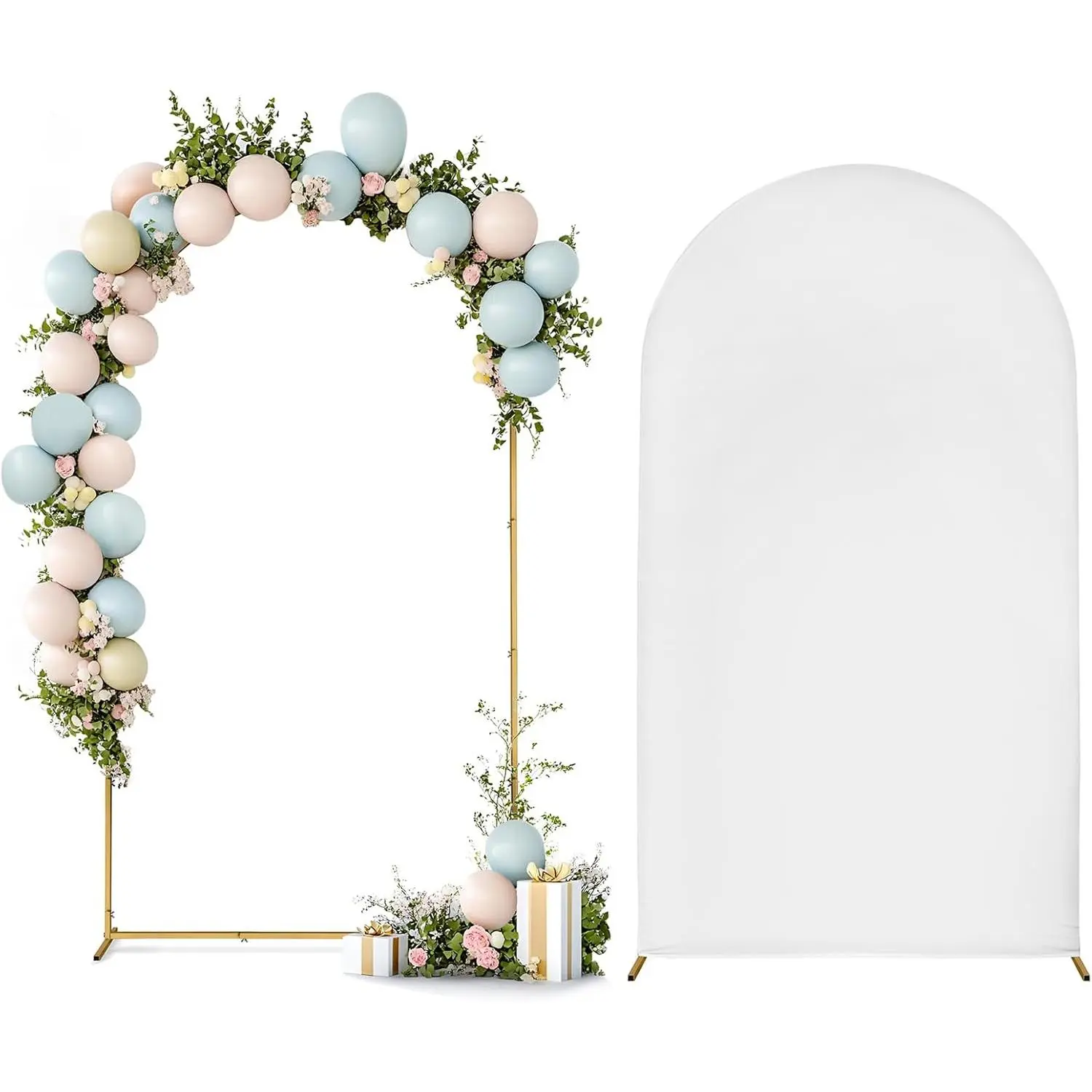 7.2FT Wedding Metal Arch Backdrop Stand with White Backdrop Cover, Balloon  Arch Stand for Birthday Party  Shower Wedding Decoration Stand for Backdrop