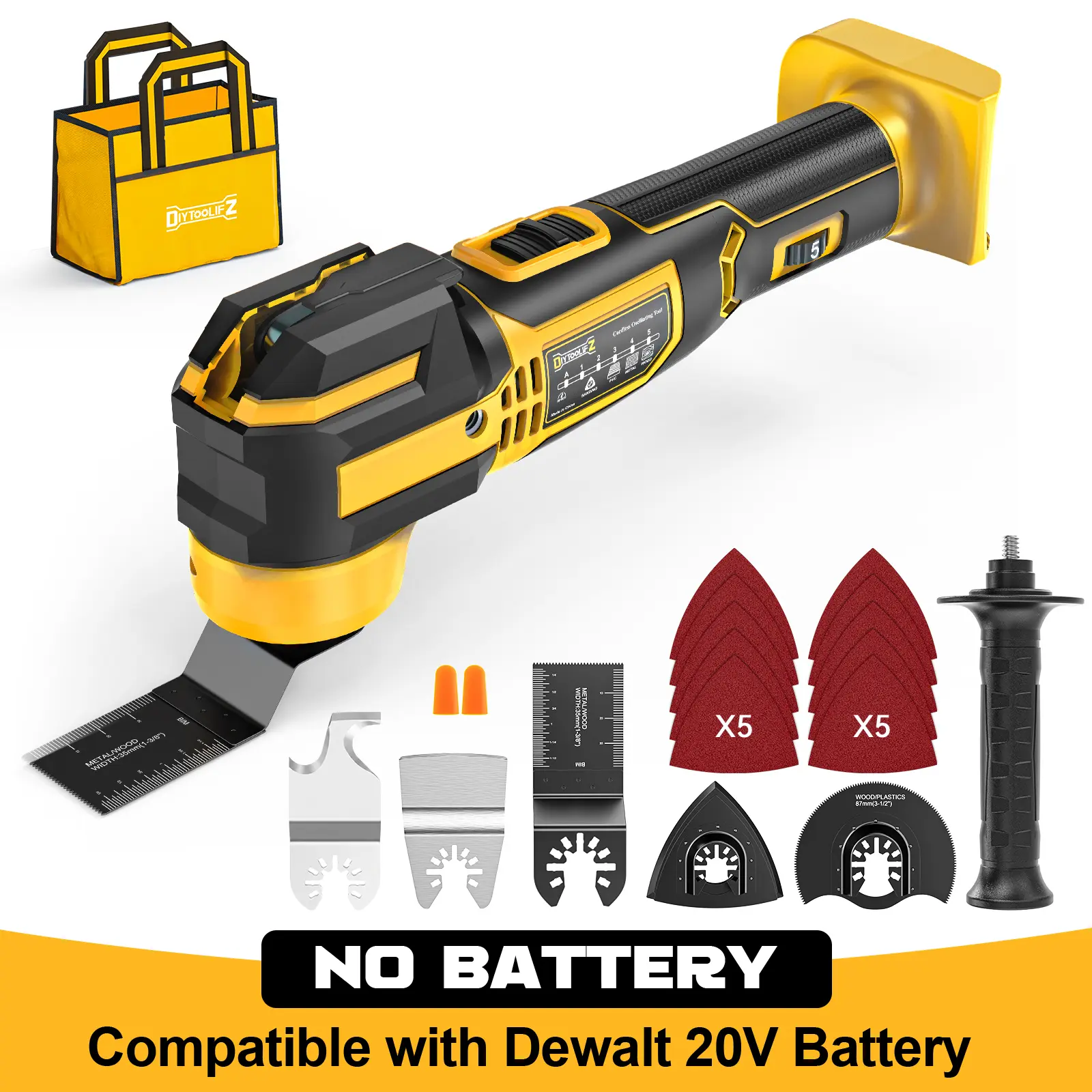 Cordless Oscillating Tool Compatible with Dewalt 20V Battery(NO BATTERY!!), Brushless Multi Tool Kit with 6Speed for Cutting Wood Remove Grout&Sanding