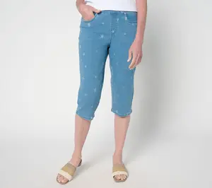 Denim & Co. Petite Indigo Classic Stretch Star Print Skimmer