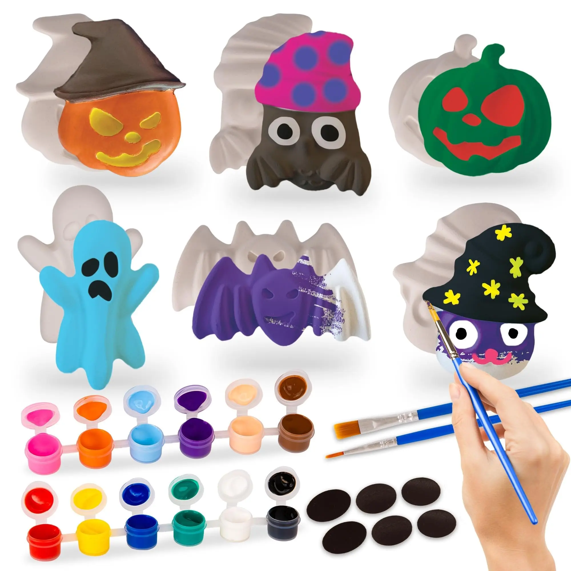 6-Pack Kids' Halloween Ceramic Fridge Magnet DIY Painting Kit - Fun Spooky Figure Craft Decor, DIY Hobby Supplies