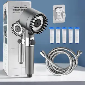 Turbocharged Handheld Shower Head with 3 Spray Modes, High-Pressure Massage, Water Filter & Wall Mount Kit outdoorfun