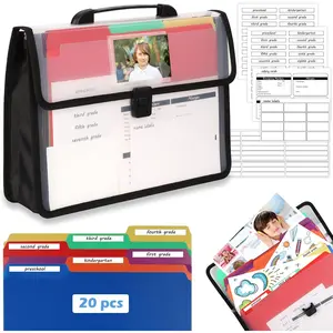 School  Organizer Kit Clear Plastic Storage Tote with 20 Letter Size Colored Manila Folders 60  Sticker Labels School Memory Keepsake Box for  to 12th Grade DIY Organization (Black)