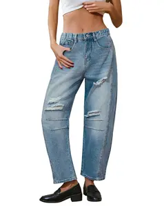 LifeShe Distressed Jeans for Women Low Rise Baggy Ripped Barrel Boyfriend Denim Pants