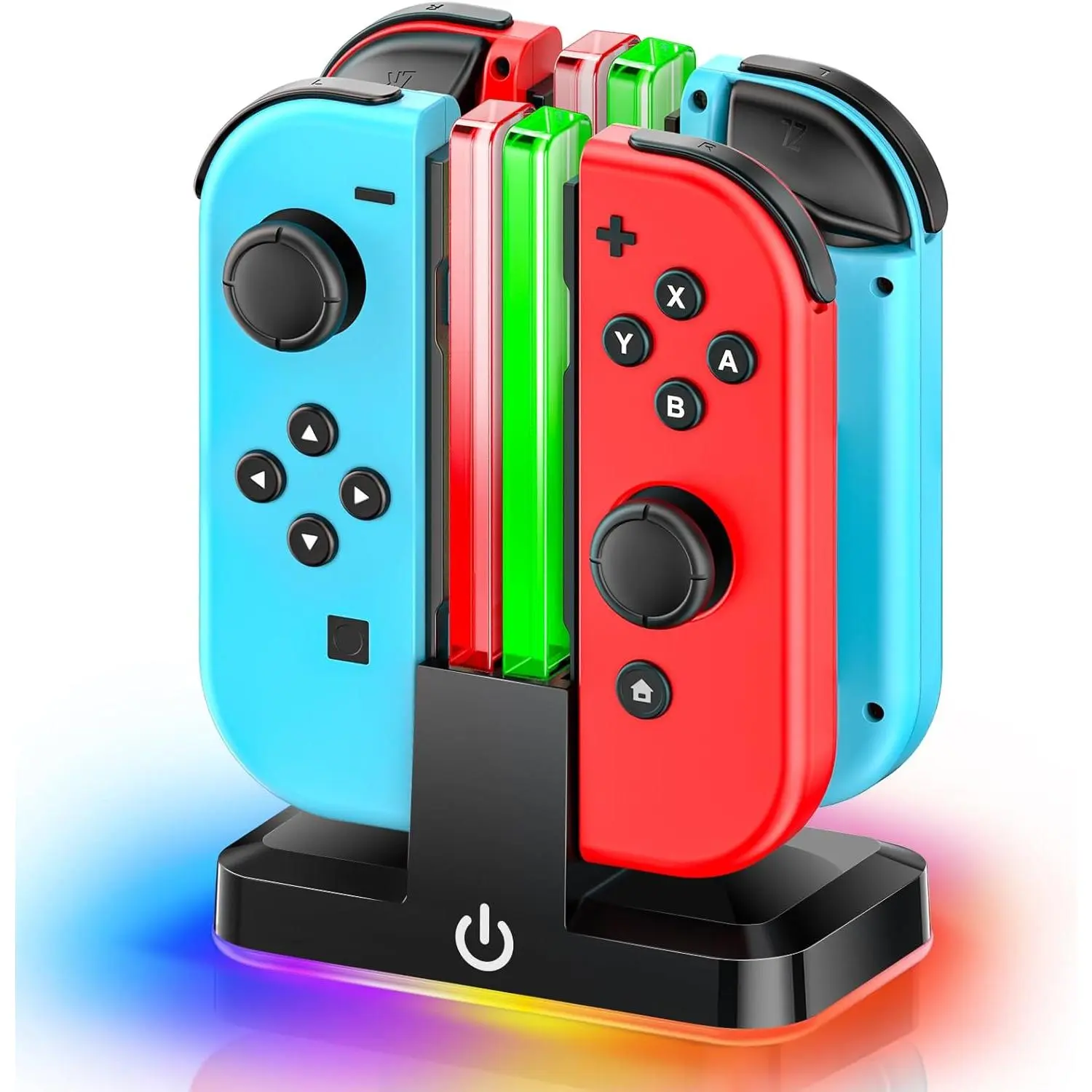 Switch Controller Charger for 4 Joycons with 9 RGB Light Modes, Joy con Charger Stand with LED Indicators, Switch Charging Dock Station for Joycon Charging (Not for Joycon 2)