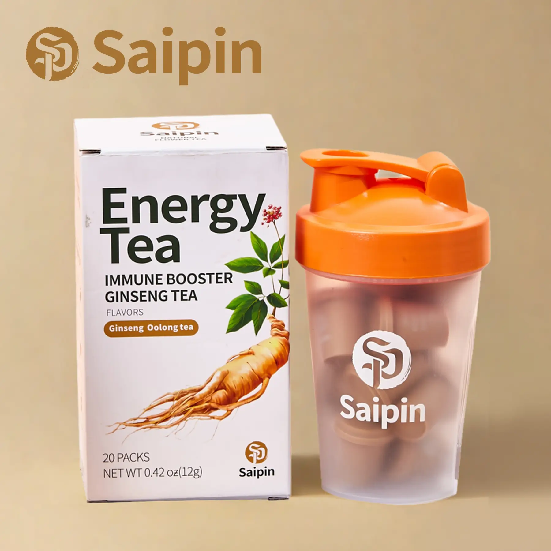 SAIPIN Ginseng Energy Tea - Morning Herbal Kickstart | Freeze-Dried Natural Drink | Sugar-Free Vegan Caffeine-Free | Clean Energy Focus Support | Heal