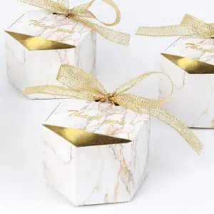 50 count Marble Wedding Party Favor Boxes,  Candy Boxes Bags Hexagonal    Boxes with Ribbons for Bridal,  Shower Birthday Decoration