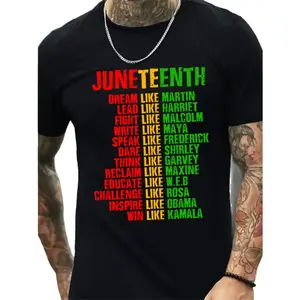 [100% Cotton] Men'S "JUNETEENTH" Inspirational Cotton T-Shirt - Breathable & Comfortable Crew Neck Tee With Vibrant Print, Ideal For Spring/Summer Leisure & Holidays, T-Shirt For Men And Women