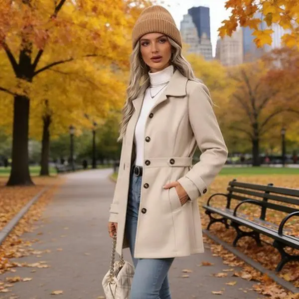 2025 Autumn & Winter New Women’s Stylish Lapel Buttoned Solid-Color Elegant Wool Coat