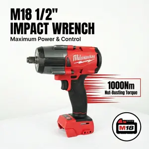 Milwaukee M18 FMTIWF12 18V Cordless Impact Wrench, 1000Nm Torque, Adjustable Speeds, Heavy-Duty Construction And Automotive Repairs. Multi-Function Electrician Tool Set