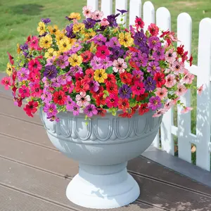 Artificial Outdoor Daisy Flowers 12 Bundles UV Resistant Faux Plants with Eucalyptus for Garden Porch Patio Yard Planter Home Decor Indoor Outdoor Decoration (Planter Not Included) Decorative