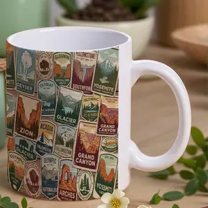 Vintage National Parks (Yellowstone/Yosemite) 11oz Porcelain Mug - Vibrant Retro Art Coffee Cup, Durable Drinkware for Office/Home, Birthday/Holiday Gifts
