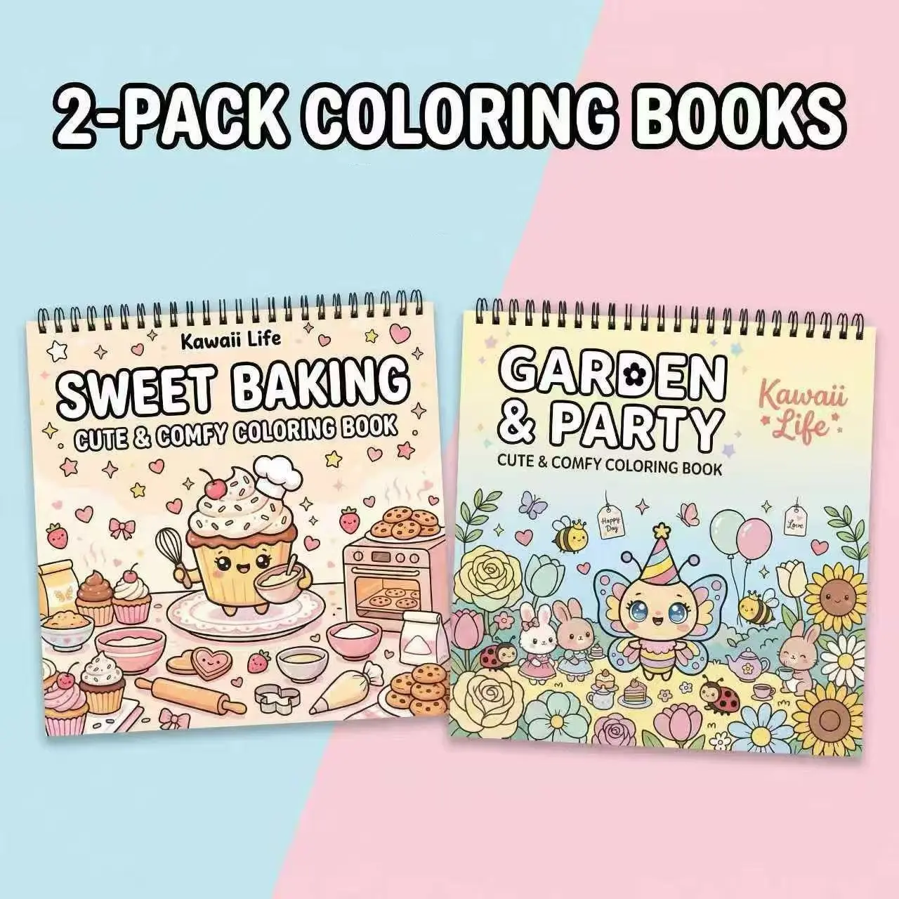 Adult Coloring Books, Drawing Book - 2pcs Coloring Books Set Garden & Sweet Baking Theme | 48 Pages of Opaque, Super-Sensitive Paper | Beginner-Friendly with Vibrant Illustrations and Clear Lines | Perfect for Fun Decoration, Gifts for Easter, Birthdays