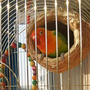 Straw Bird Nest, 1 Count Natural Fiber Bird Cage, Bird Nest for Parrots, Hideaway Shelter for Small Birds, Canaries, Parrots To Rest, Breed, Parakeet Cages