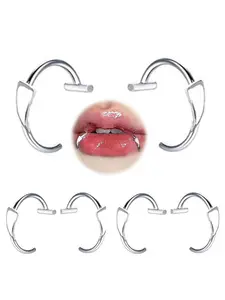 Fake Lip Ring Cuffs Fake Nose Face Dermal Piercing Silver Clip on Vampire Teeth Fangs Faux Snake Bites Clip Nose Ring Hoops non Piercing Stick on Stud Jewelry for Halloween Jewelry Women Men