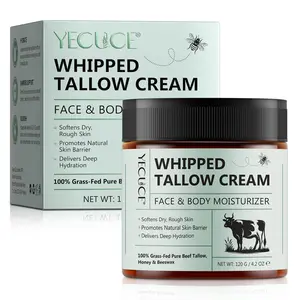 Yecuce Beef Butter Honey Cream 120g, Skin Care Balm with Grass-Fed Beef Oil, Raw Wild Honey, and Beeswax, Moisturizing, Hydrating, Nourishing Face and Body Lotion Moisturizer