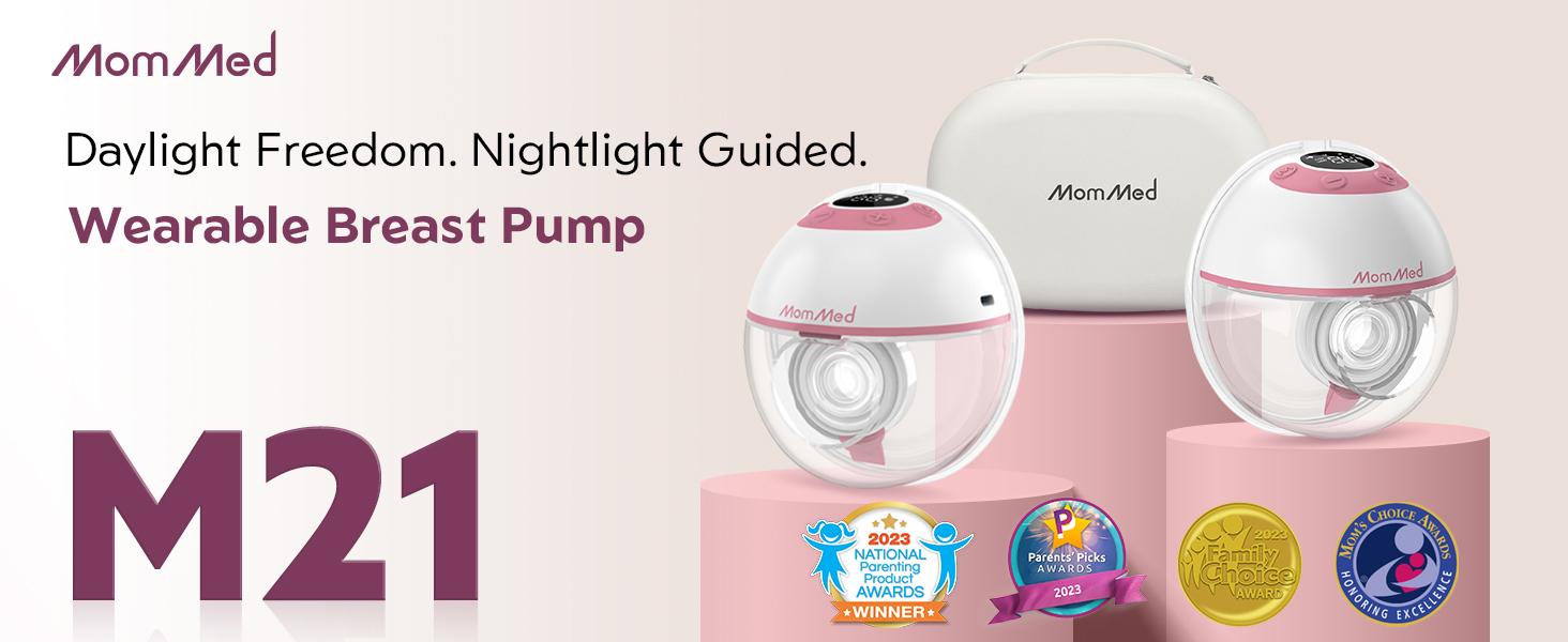MomMed  M21 Luma Built-In Night Light Breastfeeding Pump, Upgraded Hands-Free Wearable Breast Pump, 150ml Nursing Cup With 17/19/21/24mm Flange Insert, 4 Modes & 12 Suction Levels,  27mm Portable Electric Pump