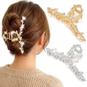 Gold Claw Clip Rhinestone Hair Claw Clips Sparkly Cross Design Hair Accessories for Women 2 Pack