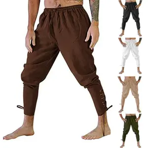 Pirate Pants Viking Costume for Men Renaissance Medieval Pants Drawstring Shorts Halloween Costume Adult Cosplay