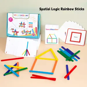 Wooden Children Rainbow Stick Puzzle Toy, Counting Toy Box with 30 Rainbow Sticks and 20 Cards, Color Sensory Logic Matching Game, Visual Learning Tools