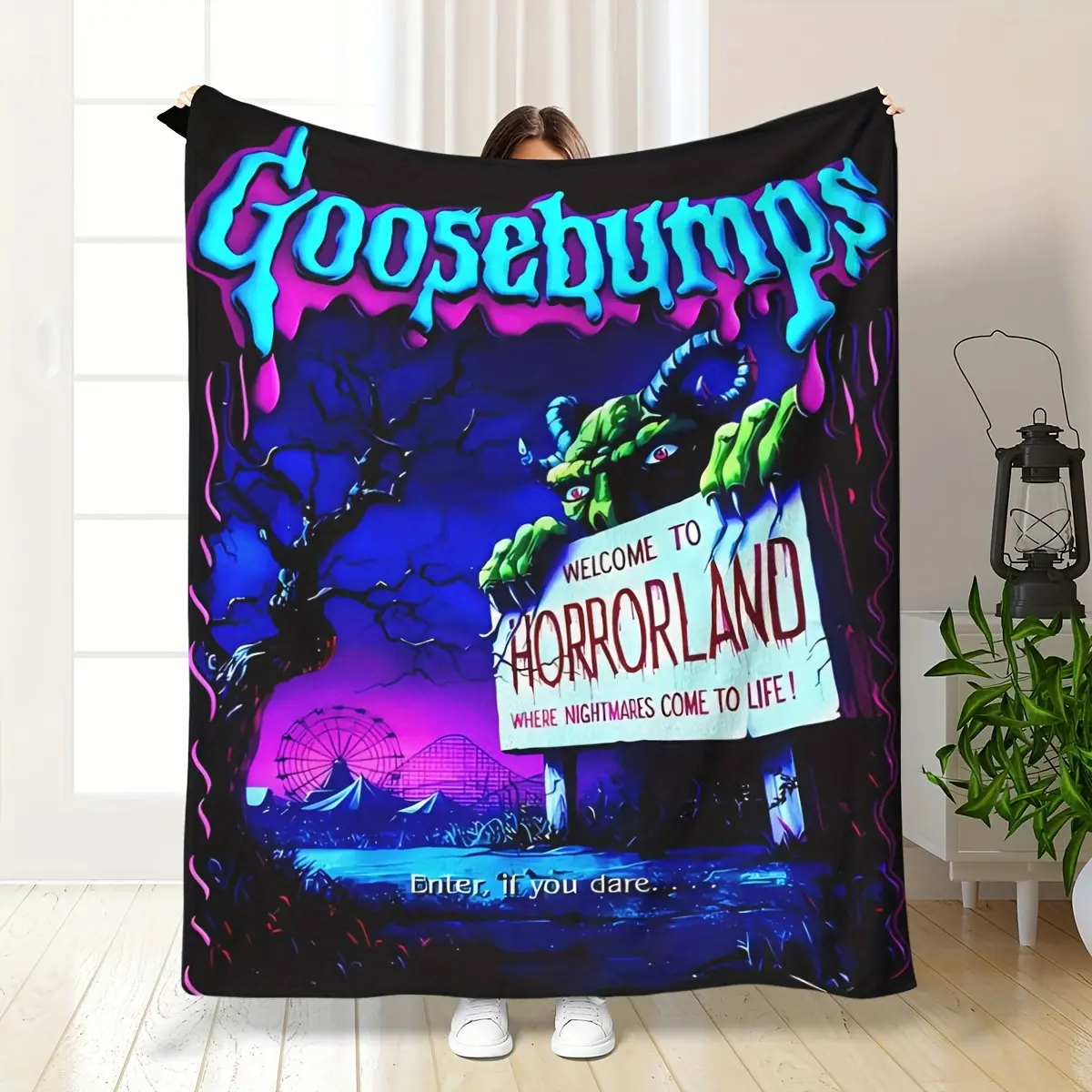 Goosebumps themed printed flannel blanket, versatile, all-season lightweight comfort for sofa, bed, office - ideal gift
