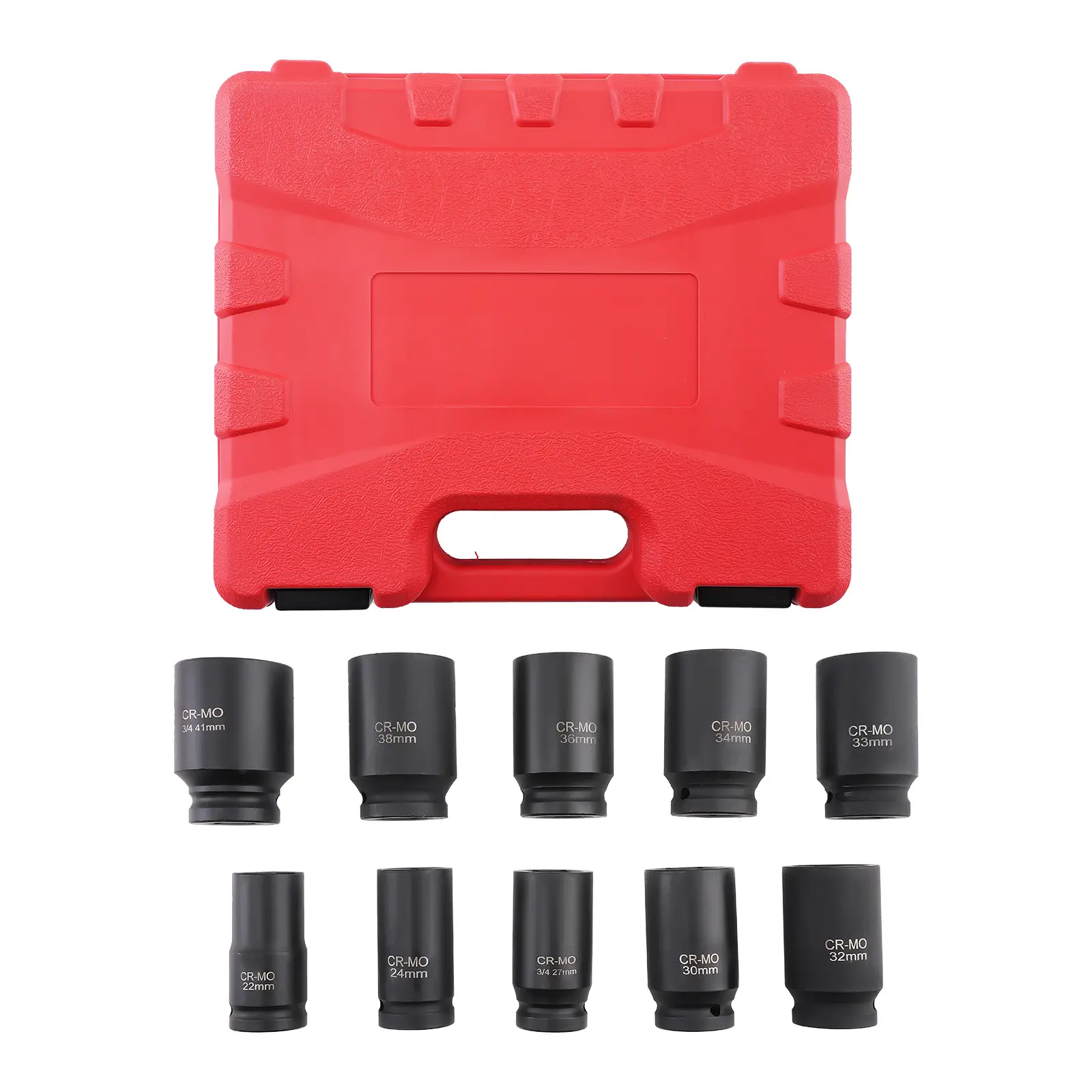 10PCS 3/4Inch Drive Deep Impact Socket Set Metric 22-41mm 6-Point Kit With compatible for Case