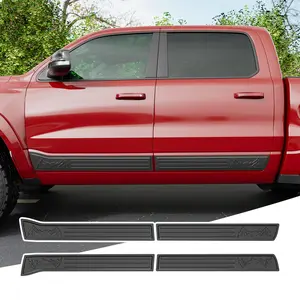 [Fits 19-25 RAM 1500]Door Molding Trim Compatible with 2019-2025 Dodge Ram Crew Cab 1500 Rocker Panel Glossy Carbon Fiber ABS Body Side Molding Trim Replacement for 2019-2025 Dodge Ram 1500 Accessories