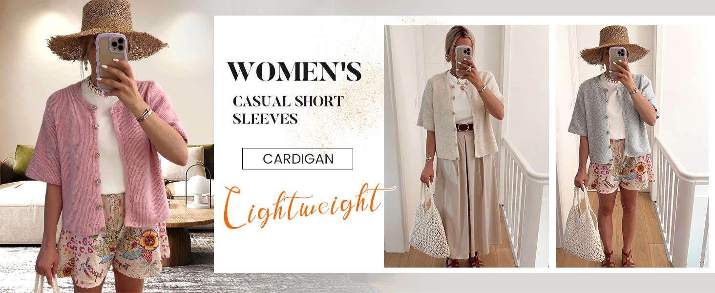 Ommig Women's Short Sleeve Cardigan Sweaters Crew Neck Soft Ribbed Knitting Button Down Tops Lightweight Breathable Summer Layering Cover Up Knitwear Top Flattering Fit for Casual Office Work Travel Springfresh Womenswear #SpringStatements