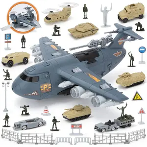 P-MTS08   Military Airplane Toy, Army Toys Fighter Jet with 8 Vehicles, Army Men Trucks Airplanes Helicopter Car Kits Birthday Gift for Boys Age 4-7