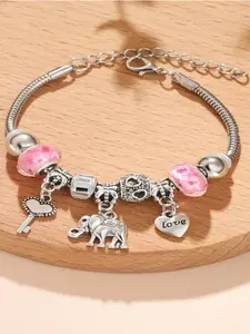 DIY Elephant Heart Key Pendant, Heart-Shaped Crystal Beads and Copper Bracelet, Handmade Charm Jewelry for Unique Gifting