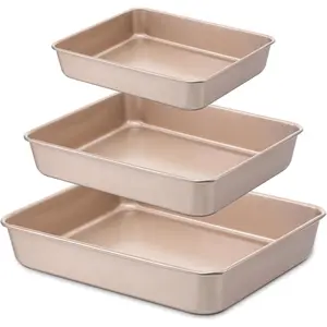 3 Pack Baking Pan Set 9/11/13 Inch Nonstick Rectangle Cake Pan Stackable Bakeware Bread Pans Cookie Sheets Oven Trays for Baking Lasagna Deep-Dish Pizza Brownies Casseroles,
