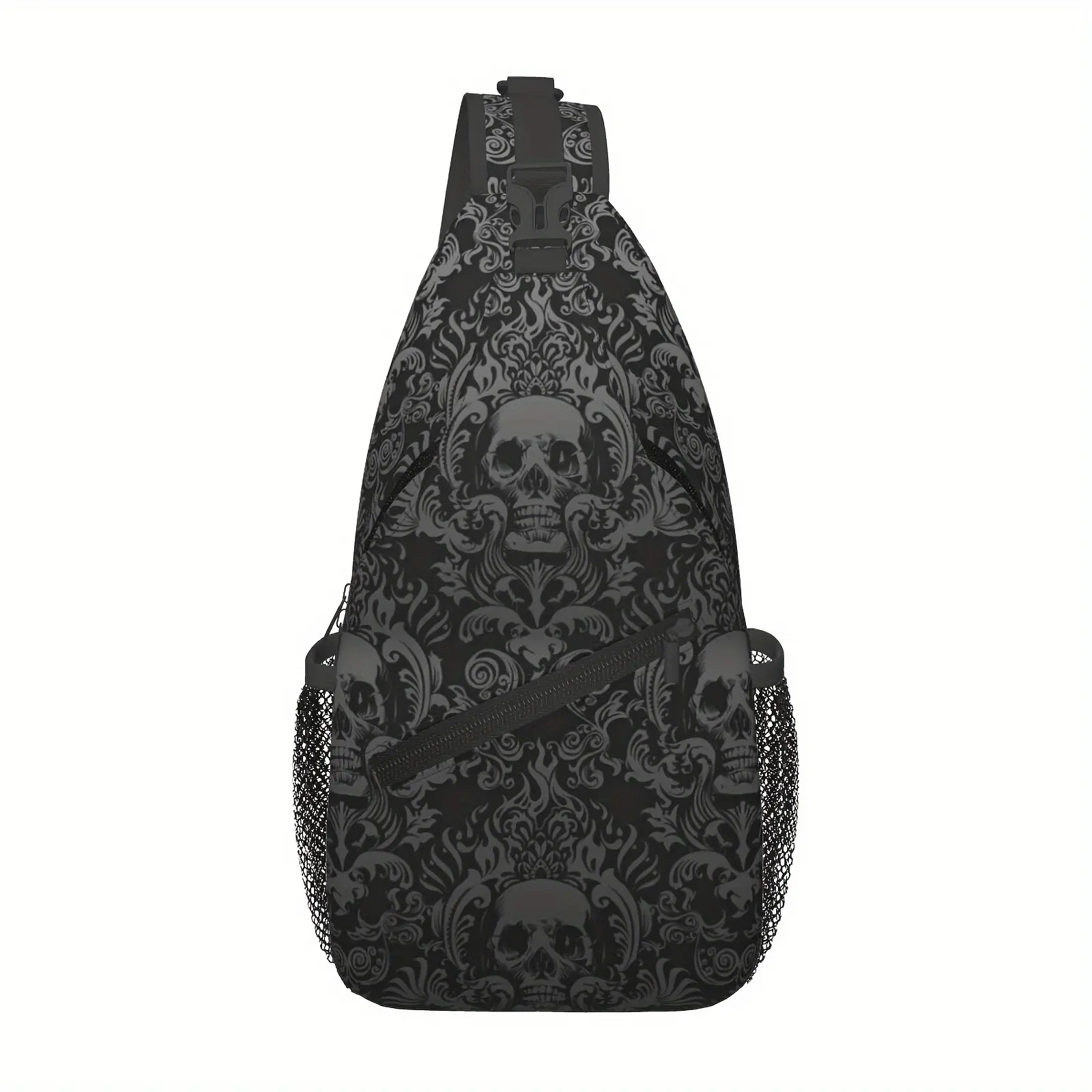 Men's Victorian Gothic Skull Print High-Capacity Graphic Crossbody Bag - Casual Durable Polyester Fanny Pack-Belt Bag for Hiking, Shopping