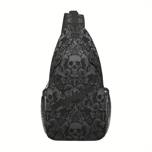 A Versatile Black Skull Crossbody Bag with a Victorian Gothic Design, Perfect for Hiking, Shopping, Work, Or Leisure Activities. This Durable Backpack Features a Large Capacity And Can Also Be Used for Fishing, Beach Outings, Halloween Travel
