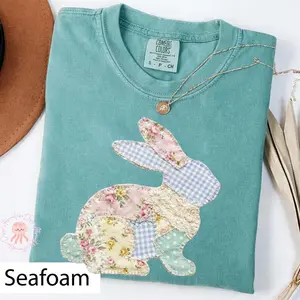 Comfort Colors PRINT Floral Faux Patchwork Bunny Shirt, Cottagecore Easter Rabbit Graphic Tee, Cute Spring Rabbit Shirt,  Womenswear Top