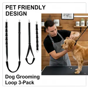 3Pcs/Set Dog Grooming Belly Strap - Dog Grooming Loops for Table Arm Extender with Clamp Extension Loop Bathing Restraint Leash No Sit Haunch Holder for Small & Medium Dogs Hair Cutting Washing (Black)