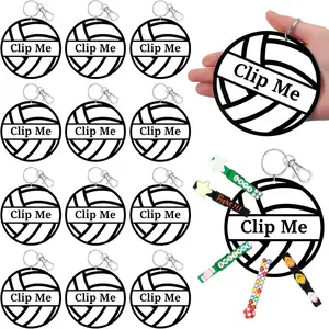 12 Pcs Clip Me Volleyball Bag Tag for Cheer Pins Cheerleading Team Gifts Acrylic Volleyball Pin Me Bag Keychains Bulk 4 Inch for Sports Cheer Team Gifts Cheerleader Party Favor Backpack