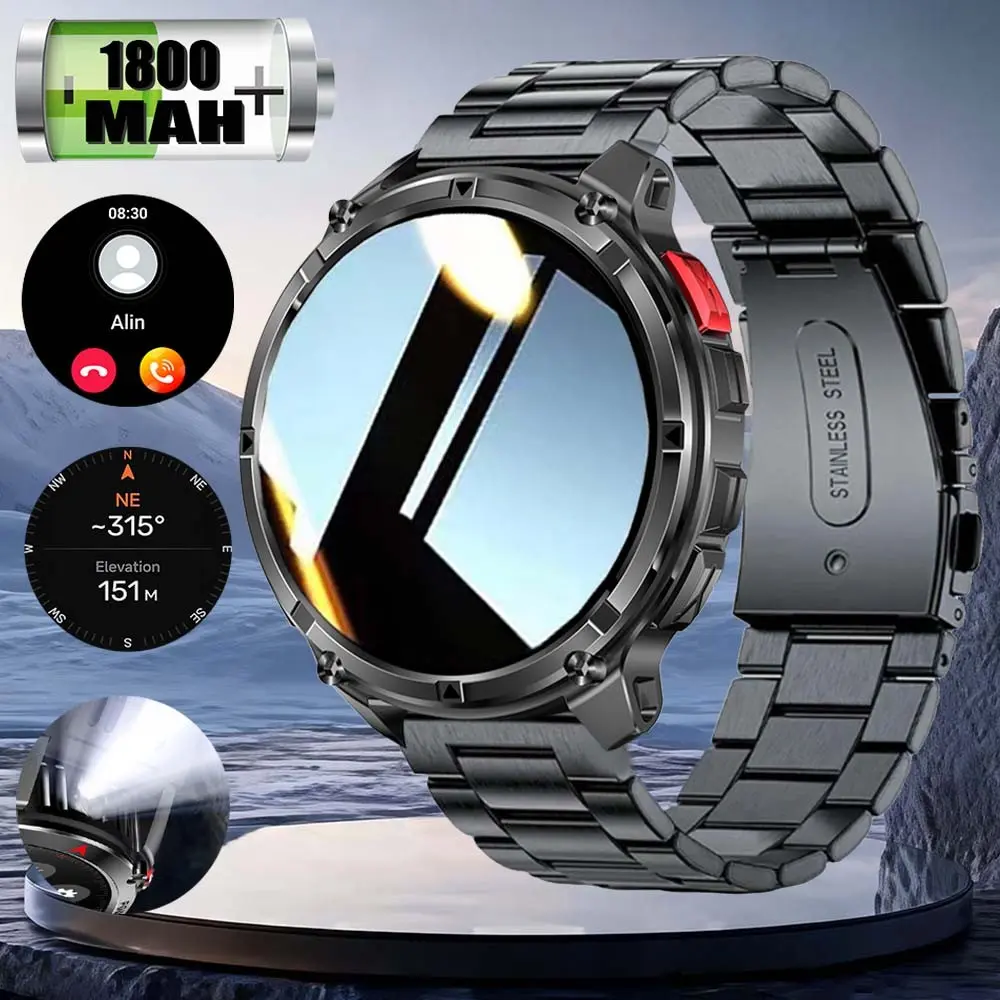 New Smart Sports Watch, Trendy Multifunctional Watch, 1.7 Inch HD Screen 1100MAH Battery LED Lights Wireless Calling Message Reminders Sports Mode Voice Assistant Weather Push Stopwatch Timer For Men Compatible With iPhone and Android Phones