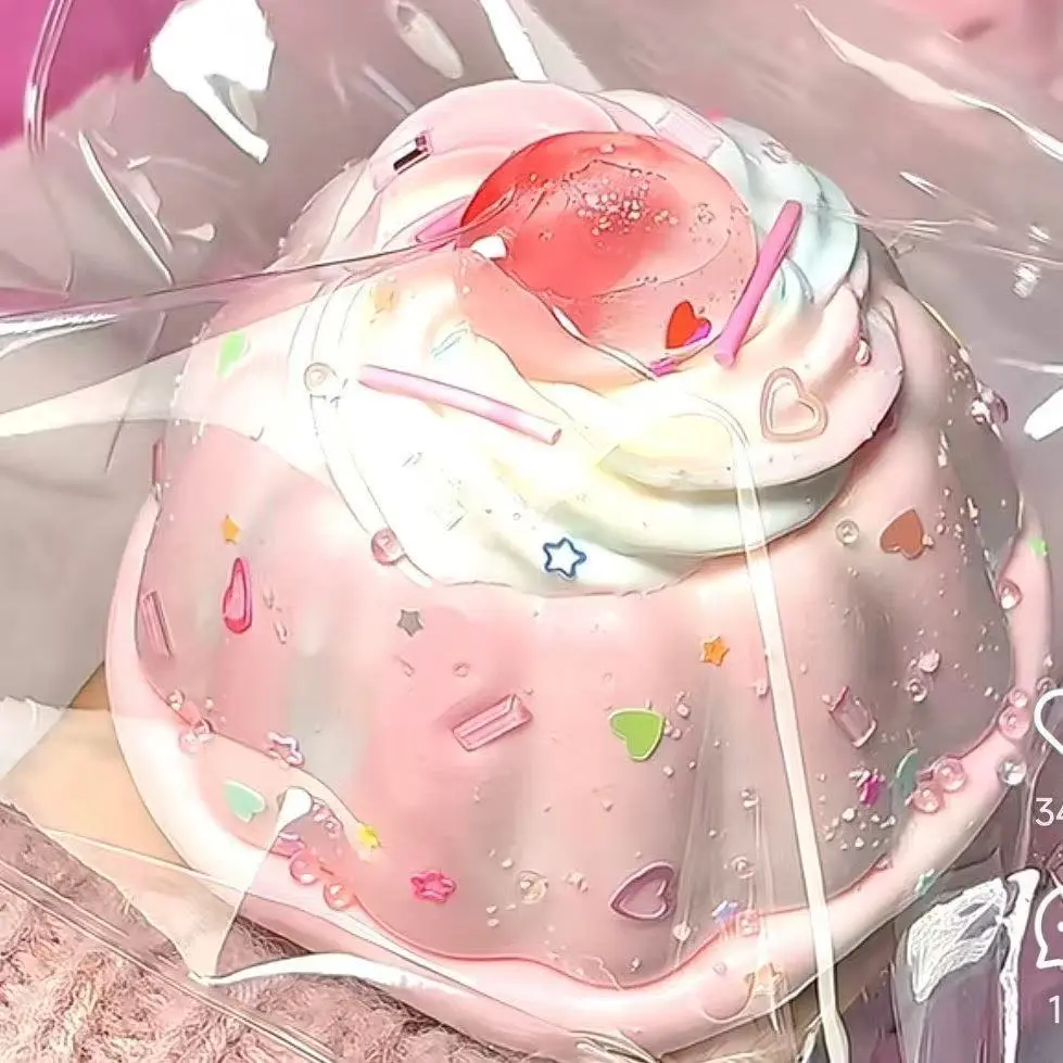 Cream Strawberry Pudding Maltose Squishy, Soft Silicone Slow Rising Fidget Squeeze Toy, Cute Food Stress Relief ASMR Sensory Desk Toy Gift for Teens Kids