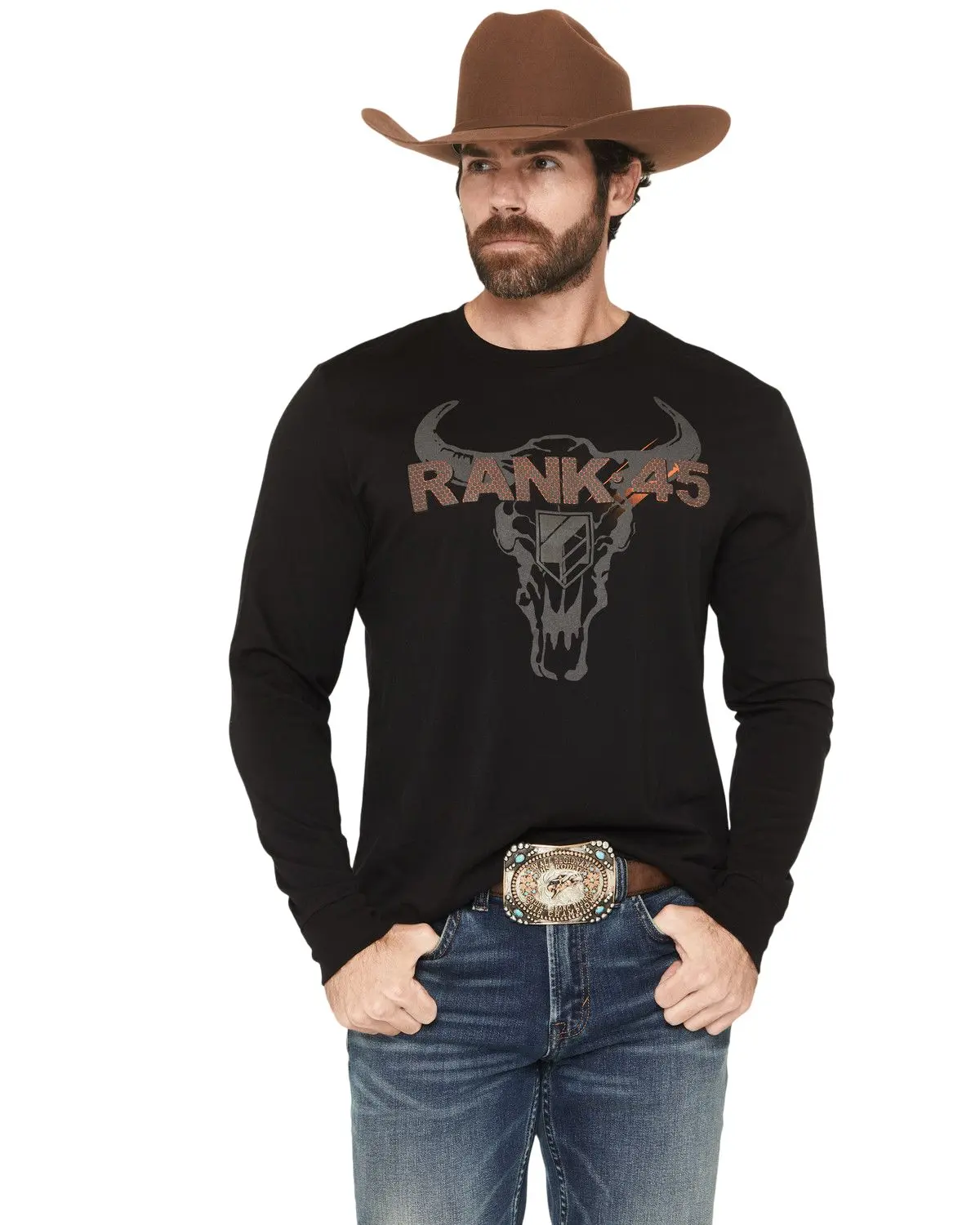 Rank 45 Men's 45&Reg; Men'S Honeycomb Logo Long Sleeve Graphic T-Shirt - Rmho25t14-Blk