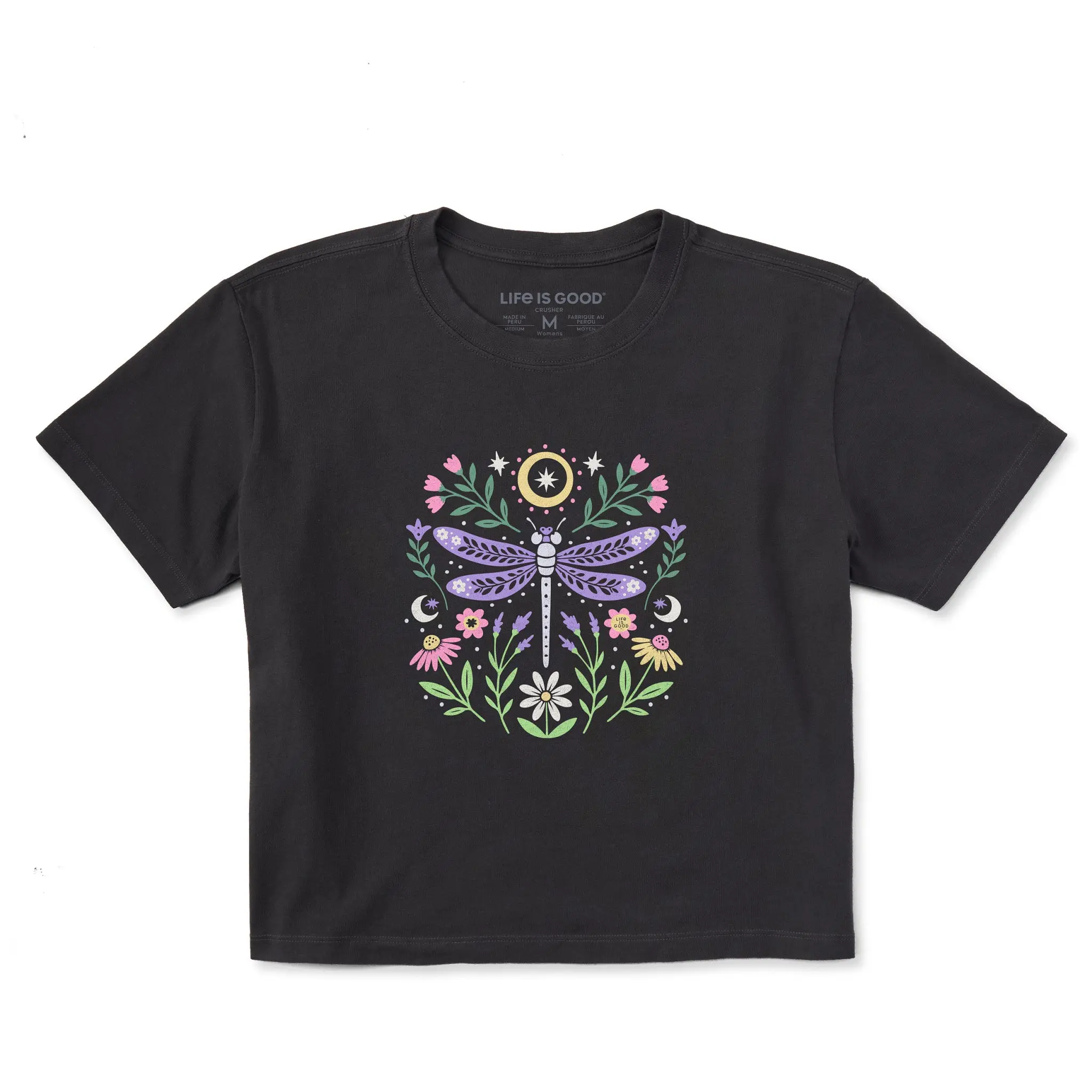 Women's Dragonfly and Flowers Short Sleeve Crusher Boxy Tee