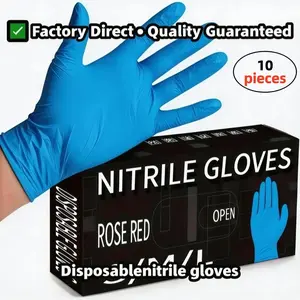 10Pcs Boxed Blue Disposable Nitrile Gloves Powder-Free Anti-Slip Tear-Resistant Waterproof Oil-Proof Kitchen Bathroom Hand Protection Gloves