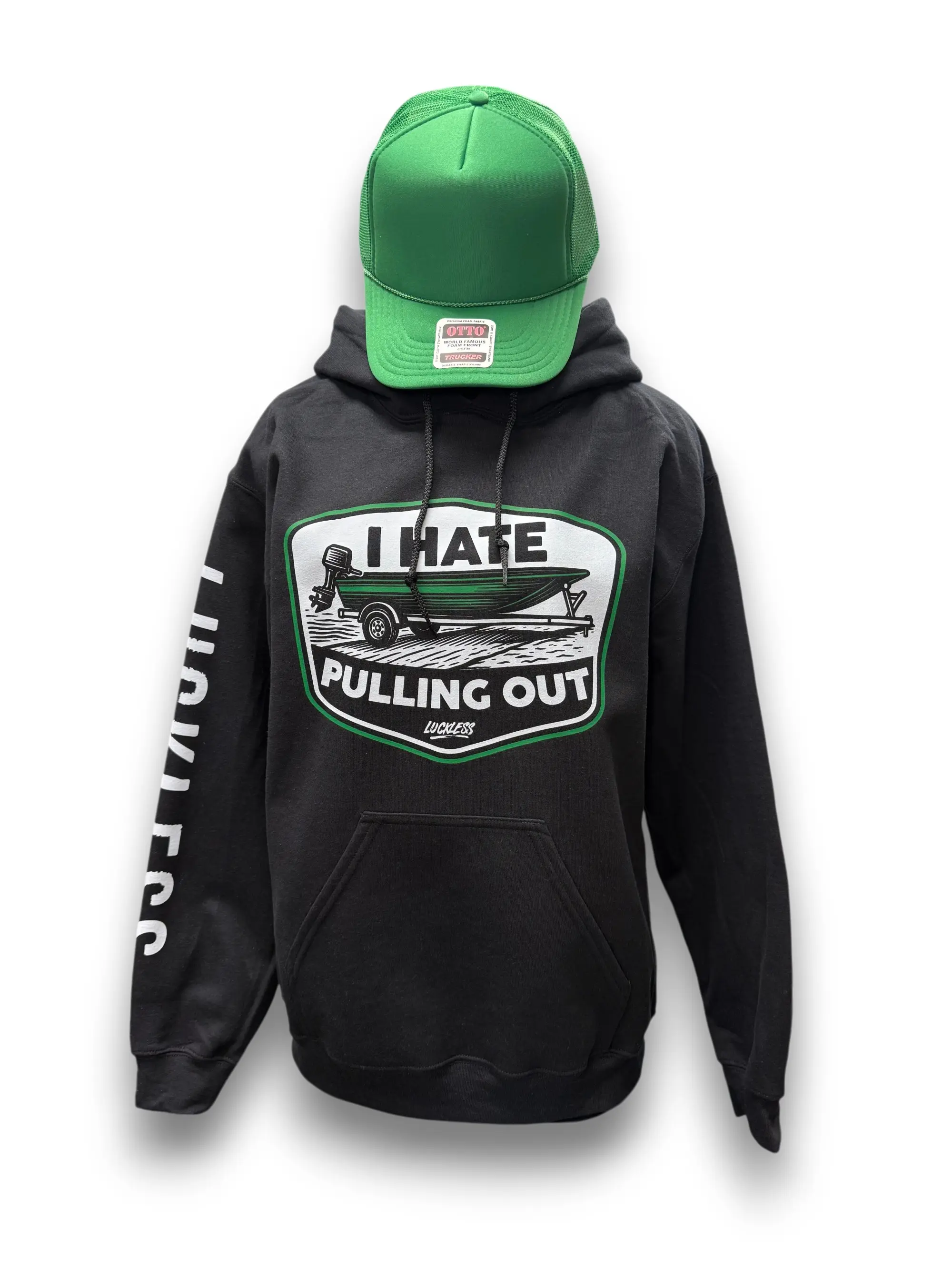 I Hate Pulling Out | Funny Black Fishing and Boating Hoodie by Luckless Outfitters