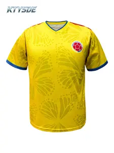 KTYSDE Colombia Yellow Printed Soccer Jersey, Crew Neck Casual Loose Fit Shirt, Unisex Street Style Sport Tee, All-Season Breathable Top, Fashion Graphic Fan Jersey for Daily Wear