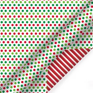 30" x 10' Holiday Reversible Wrapping Paper | Red & Green Dots on White/Red & White Diagonal Stripe